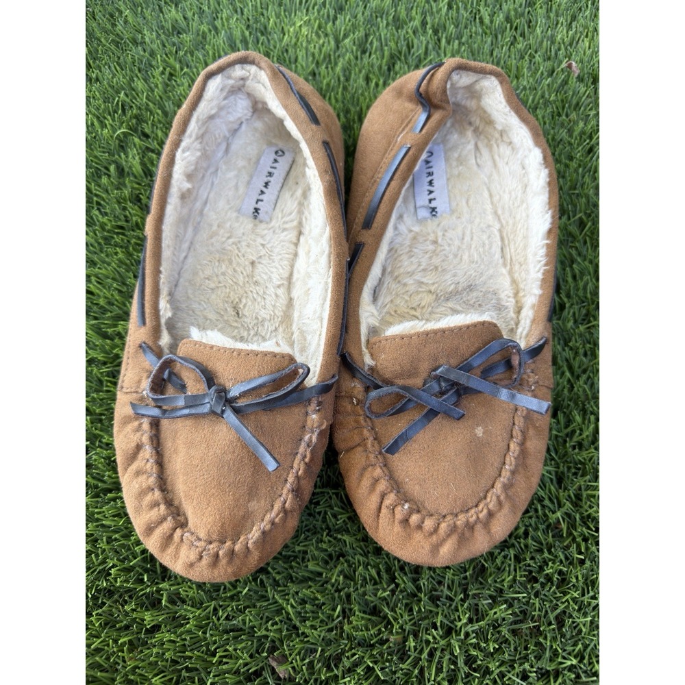 Airwalk Women's Moccasin Slippers Brown Faux Suede Fur Lined Size 10